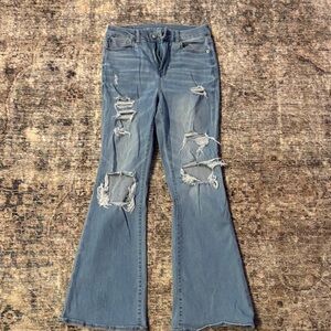American Eagle Outfitters Ripped Blue Flare Jeans